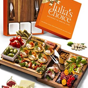 Julia's Choice Charcuterie Board Set - Cheese Board Set - Wood Serving Board – Compact Swivel Cheese Board with Knives and Bowls – Wedding Gifts - Bridal Shower Gifts - House Warming Gifts New Home