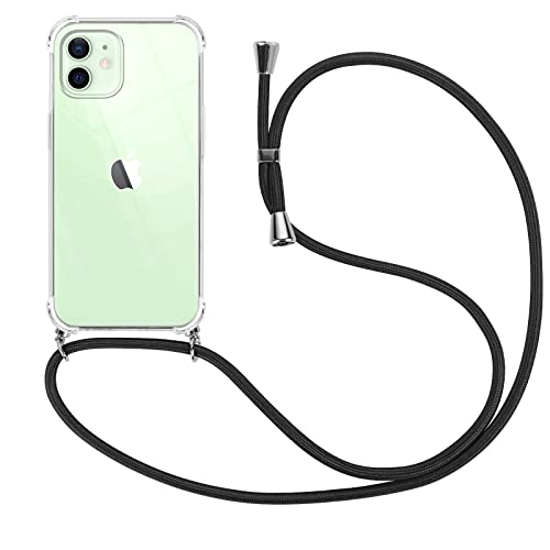 Vauki Crossbody Case for iPhone 12/iPhone 12 Pro Clear Silicone Phone Case for iPhone 12 6.1" with Lanyard Neck Cord Strap, Soft TPU Shockproof Protective Transparent Cover Case - Black Necklace