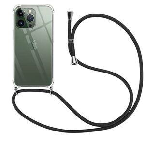 vauki crossbody case for iphone 13 pro clear silicone phone case for iphone 13pro 6.1" with lanyard neck cord strap, soft tpu shockproof protective transparent cover case - black necklace