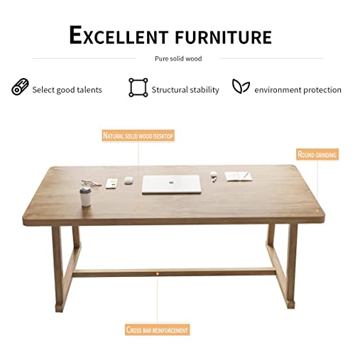 SMTMFURT Modern Solid Wood Desk Sturdy Writing Computer Desk Long Table Thick 55 inch for Home Office