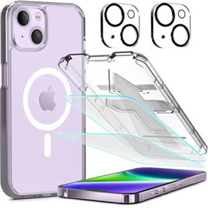 power theory designed for iphone 14 plus screen protector, with lens protectors, and clear case compatible with magsafe [9h hardness], easy install kit [premium tempered glass]