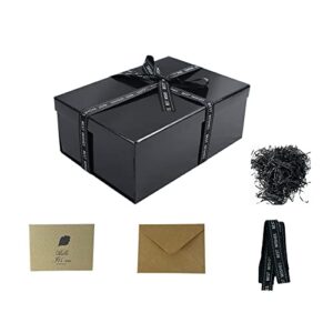 manoczy empty gift box 12×8.5×4 inch folding cardboard birthday present container card,ribbon,shredded paper (black)