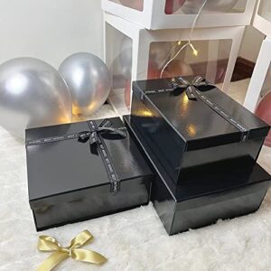 Manoczy Empty Gift Box 12×8.5×4 inch Folding Cardboard Birthday Present Container Card,Ribbon,Shredded Paper (Black)