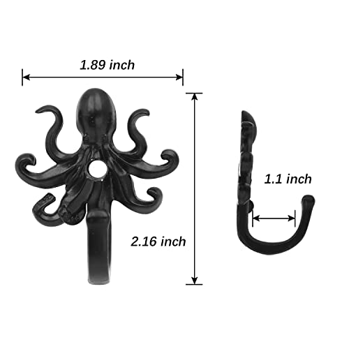 AOAOYING Wall Storage Hooks – Octopus Decorative Wall Mounted Coat Hooks for Hanging Coats, Scarves, Bags, Purses, Backpacks, Towels Indoor and Outdoor Hooks (Black 5 Pack)