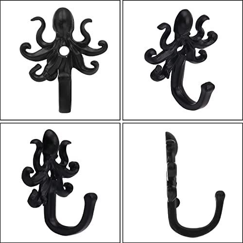 AOAOYING Wall Storage Hooks – Octopus Decorative Wall Mounted Coat Hooks for Hanging Coats, Scarves, Bags, Purses, Backpacks, Towels Indoor and Outdoor Hooks (Black 5 Pack)