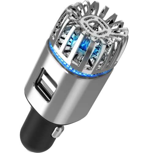 Car Air Purifier Ionizer, Mini size 12V Plug-in Car Air Freshener, Dual Fast Charge USB Car Charger | Release 5.6 Million Anion, Removes Dust, Cigarette Smoke, Bad Odors (Silver)