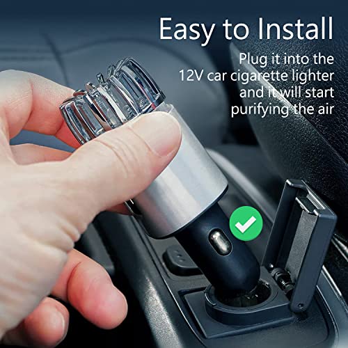 Car Air Purifier Ionizer, Mini size 12V Plug-in Car Air Freshener, Dual Fast Charge USB Car Charger | Release 5.6 Million Anion, Removes Dust, Cigarette Smoke, Bad Odors (Silver)