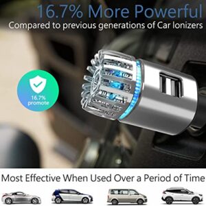 Car Air Purifier Ionizer, Mini size 12V Plug-in Car Air Freshener, Dual Fast Charge USB Car Charger | Release 5.6 Million Anion, Removes Dust, Cigarette Smoke, Bad Odors (Silver)