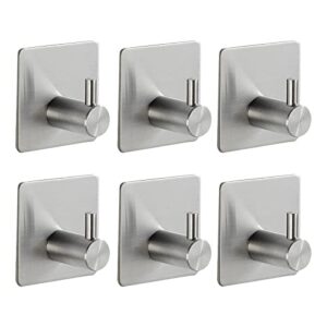 doyfdox heavy duty adhesive hooks towel hooks with strong adhesive tapes – waterproof stainless steel wall 3m hooks for hanging hat, towel, robe- bathroom and bedroom (a-6 hooks)