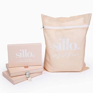 sillo care wash bag for delicates - zippered mesh net wash bag for clothes, silk pillowcase, dirty laundry, lingerie, intimates - reusable, durable, machine-washable polyester - 16x20" size, 2-pack