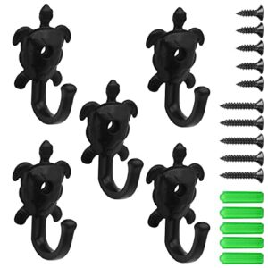 wall storage hooks – ttortoise decorative wall mounted coat hooks for hanging coats, scarves, bags, purses, backpacks, towels indoor and outdoor hooks (black 5 pack)