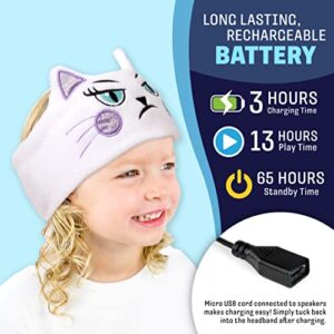 CozyPhones Over The Ear Bluetooth Headband Headphones - Kids Wireless Headphones Volume Limited with Thin Speakers & Super Soft Fleece Headband - Happy and Sad Cat