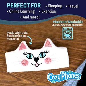 CozyPhones Over The Ear Bluetooth Headband Headphones - Kids Wireless Headphones Volume Limited with Thin Speakers & Super Soft Fleece Headband - Happy and Sad Cat