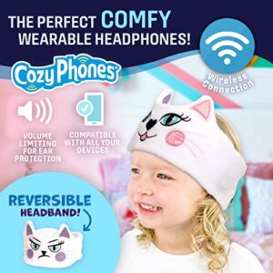 CozyPhones Over The Ear Bluetooth Headband Headphones - Kids Wireless Headphones Volume Limited with Thin Speakers & Super Soft Fleece Headband - Happy and Sad Cat