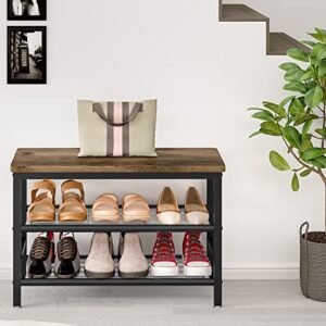 LINZINAR Shoe Rack Bench Organizer Storage 3 Tier Metal Shoe Shelf for Closet Entryway Bedroom with MDF Top Board Black