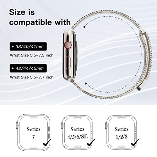 OYODSS Metal Bands Compatible with Apple Watch Band 49mm 40mm 38mm 41mm 42mm 44mm 45mm Women Men, Magnetic Stainless Steel Loop Mesh Strap for iWatch SE Ultra Series 8 7 6 5 4 3 2 1 Starlight