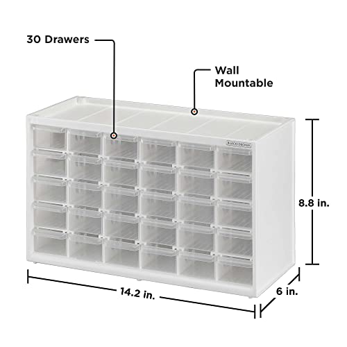 BLACK+DECKER Storage Organizer, 30 Drawer Modular Storage System, Easily Stackable (BDST40730FF), Clear, 1 Count (Pack of 1)