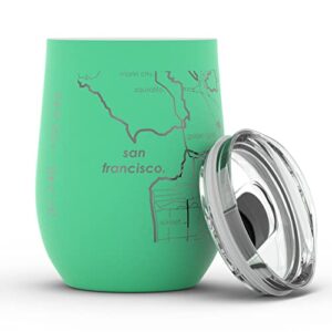 well told engraved san francisco california map insulated wine tumbler, etched stainless steel cup (12 oz, sunday green) city map insulated tumbler, custom insulated tumbler, outdoor drinkware