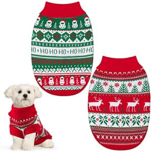 tiibot 2 pack christmas pet sweaters xmas winter knitwear with reindeer snowman soft warm dog clothes argyle christmas pet coats outfits for kitty puppy cat, large