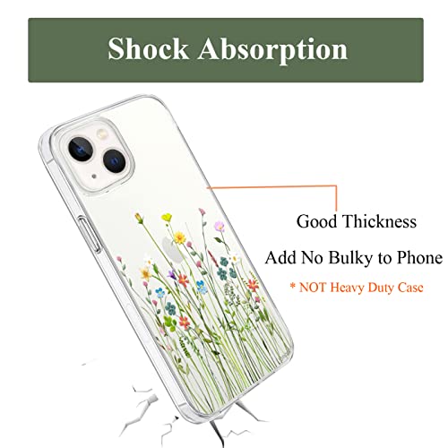 Unov Clear Case with Design Embossed Floral Pattern Compatible with iPhone 14 /13 Soft TPU Bumper Slim Protective 6.1 Inch (Flower Bouquet)