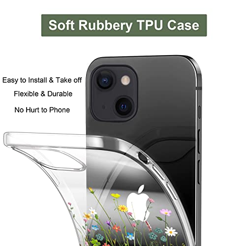 Unov Clear Case with Design Embossed Floral Pattern Compatible with iPhone 14 /13 Soft TPU Bumper Slim Protective 6.1 Inch (Flower Bouquet)