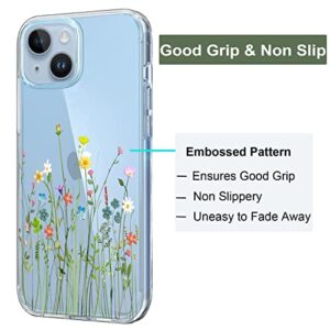 Unov Clear Case with Design Embossed Floral Pattern Compatible with iPhone 14 /13 Soft TPU Bumper Slim Protective 6.1 Inch (Flower Bouquet)