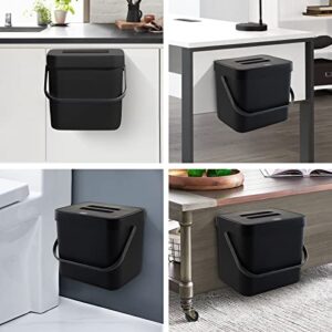 FODISU Small Garbage Can with Lid 1.8 Gallon Wall-Mounted Trash Can, 7 Liter Hanging Trash Can for Kitchen Cabinet Door, Under Sink Garbage Can, Countertop Compost Bin for Bathroom, Kitchen