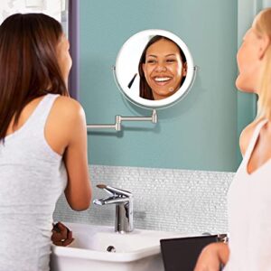 8" Wall Mounted Makeup Mirror,1X/10X Magnification Double-Sided 360° Swivel Vanity Mirror 3 Color Lights Touch Screen Dimming Extendable Shaving Bathroom Wall Cosmetic Mirror for Men and Women-Nickel