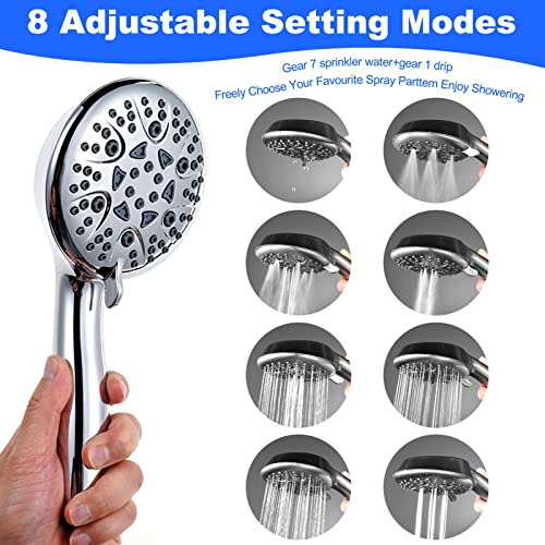 Welan Shower Heads with Handheld, 8 Modes Shower Heads high pressure, 60 inch Stainless Steel Shower Hose -Shower Head Holder, Combo Handheld Shower Head, RV High Pressure Camper Shower Heads