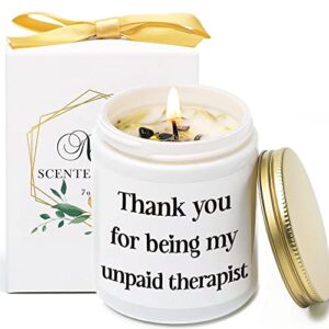 thank you for being my unpaid therapist, friendship gifts, birthday friend gifts for her, coworker, vanilla&lavender scented candles with crystal