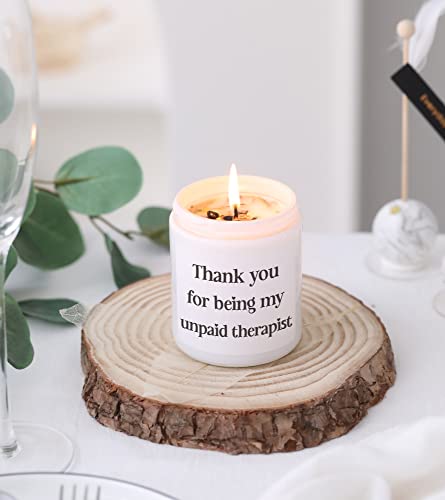 Thank You for Being My Unpaid Therapist, Friendship Gifts, Birthday Friend Gifts for Her, Coworker, Vanilla&Lavender Scented Candles with Crystal