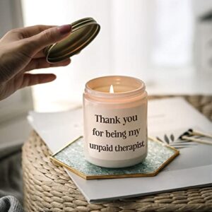 Thank You for Being My Unpaid Therapist, Friendship Gifts, Birthday Friend Gifts for Her, Coworker, Vanilla&Lavender Scented Candles with Crystal
