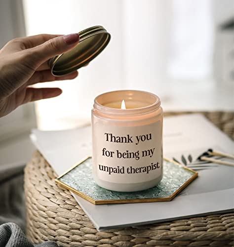 Thank You for Being My Unpaid Therapist, Friendship Gifts, Birthday Friend Gifts for Her, Coworker, Vanilla&Lavender Scented Candles with Crystal