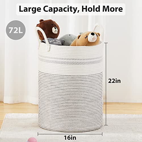 72L Large Woven Rope Laundry Hamper by Fiona's magic, Tall Laundry Basket Storage, Baby Nursery Hamper for Blankets, Toys and Clothes Hamper for Bedroom and Living Room Organizing, Jute, White