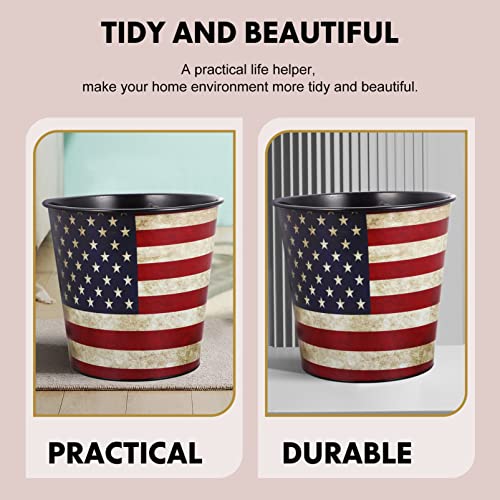 Angoily Vintage Trash Can American Flag Trash Can Wastebasket Garbage Bin Retro Waste Toilet Paper Bin Basket for Bathroom Bedroom Office