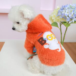 AIHANCH Dog Halloween Costume Cute Ghost Hoodie Winter Warm Fleece Dog Clothes Two-Legged Dog Outfits for Small Dogs Puppy (Small)