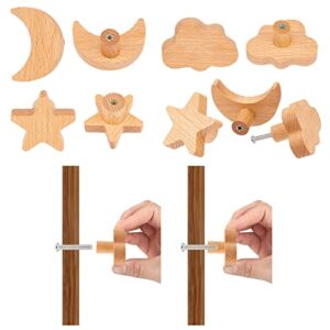 benecreat 6pcs 3 styles wood wall hooks star moon cloud hat hooks decorative wall mounted coat rack with screws for hanging clothes hats towels bags(2pcs/style)