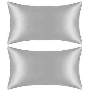 satin pillowcase, digheigg silk pillowcase for hair and skin, pillow cases for sleeping set of 2 with envelope closure (dark grey, 20 ×30 inches)