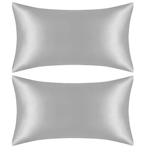 Satin Pillowcase, DIGHEIGG Silk Pillowcase for Hair and Skin, Pillow Cases for Sleeping Set of 2 with Envelope Closure (Dark Grey, 20 ×30 inches)