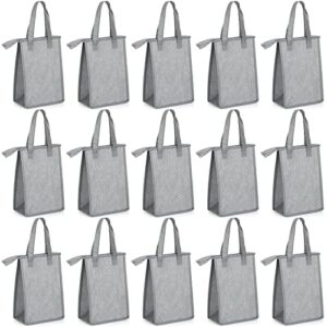 nuogo 15 pieces insulated lunch bags grey cooler lunch tote bag bulk with zipper thermal leakproof lunch bags for women men work office kids school travel picnic