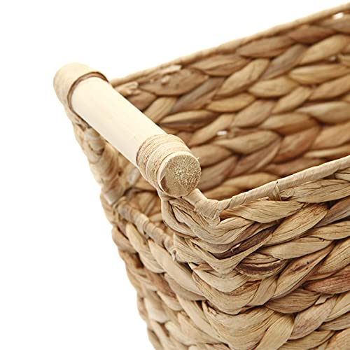 JJSQYLAN Woven Water Hyacinth Storage Basket Wastebasket Straw Storage Basket Decorative Storage Basket with Wood Handles for Kitchen, Home, Office, Craft, Laundry, Utility Room