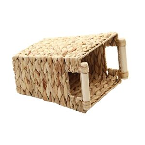 JJSQYLAN Woven Water Hyacinth Storage Basket Wastebasket Straw Storage Basket Decorative Storage Basket with Wood Handles for Kitchen, Home, Office, Craft, Laundry, Utility Room