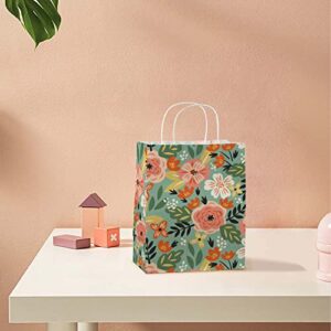 GELYIJIX Small Paper Gift Bags with Handle,Cute Bulk Gift Bags for Women,Men,Party,Holiday,Green Watercolor Floral,8 PC