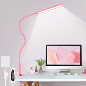 yotutun led pink table lamp with clamp, flexible gooseneck desk light, eye-caring architect 3 modes 10 brightness levels, memory function desk lamps for home office, 10w