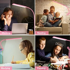 yotutun LED Pink Table Lamp with Clamp, Flexible Gooseneck Desk Light, Eye-Caring Architect 3 Modes 10 Brightness Levels, Memory Function Desk Lamps for Home Office, 10W