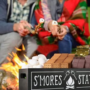 S'mores Station Box - Wooden Smores Bar Holder Caddy Tray Kit with Handles, Farmhouse Kitchen Decor Outdoor Food Container Smores Accessories Storage Organizer for Camping BBQ Birthday Party Gift