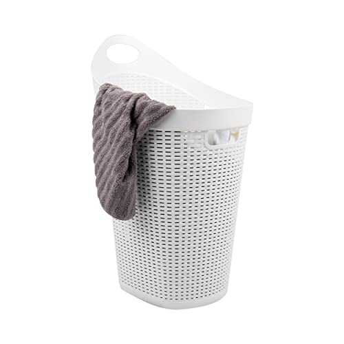 Mind Reader Basket Collection, Mobile Laundry Hamper, 60 Liter (15kg/33lbs) Capacity, Cut Out Handle, Ventilated, Integrated Castor Wheels, 19.5"L x 14.75"W x 29.25"H, White