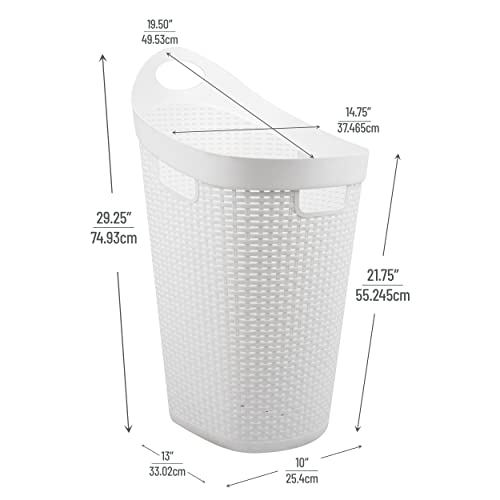 Mind Reader Basket Collection, Mobile Laundry Hamper, 60 Liter (15kg/33lbs) Capacity, Cut Out Handle, Ventilated, Integrated Castor Wheels, 19.5"L x 14.75"W x 29.25"H, White