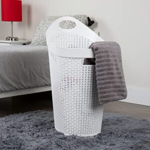 Mind Reader Basket Collection, Mobile Laundry Hamper, 60 Liter (15kg/33lbs) Capacity, Cut Out Handle, Ventilated, Integrated Castor Wheels, 19.5"L x 14.75"W x 29.25"H, White