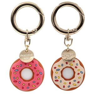 iieasest 2 pack airtag case keychain doughnut silicone tracker case cover cute 3d donut airtag holder with key ring for kids grandma dog cat pet collar beige + pink